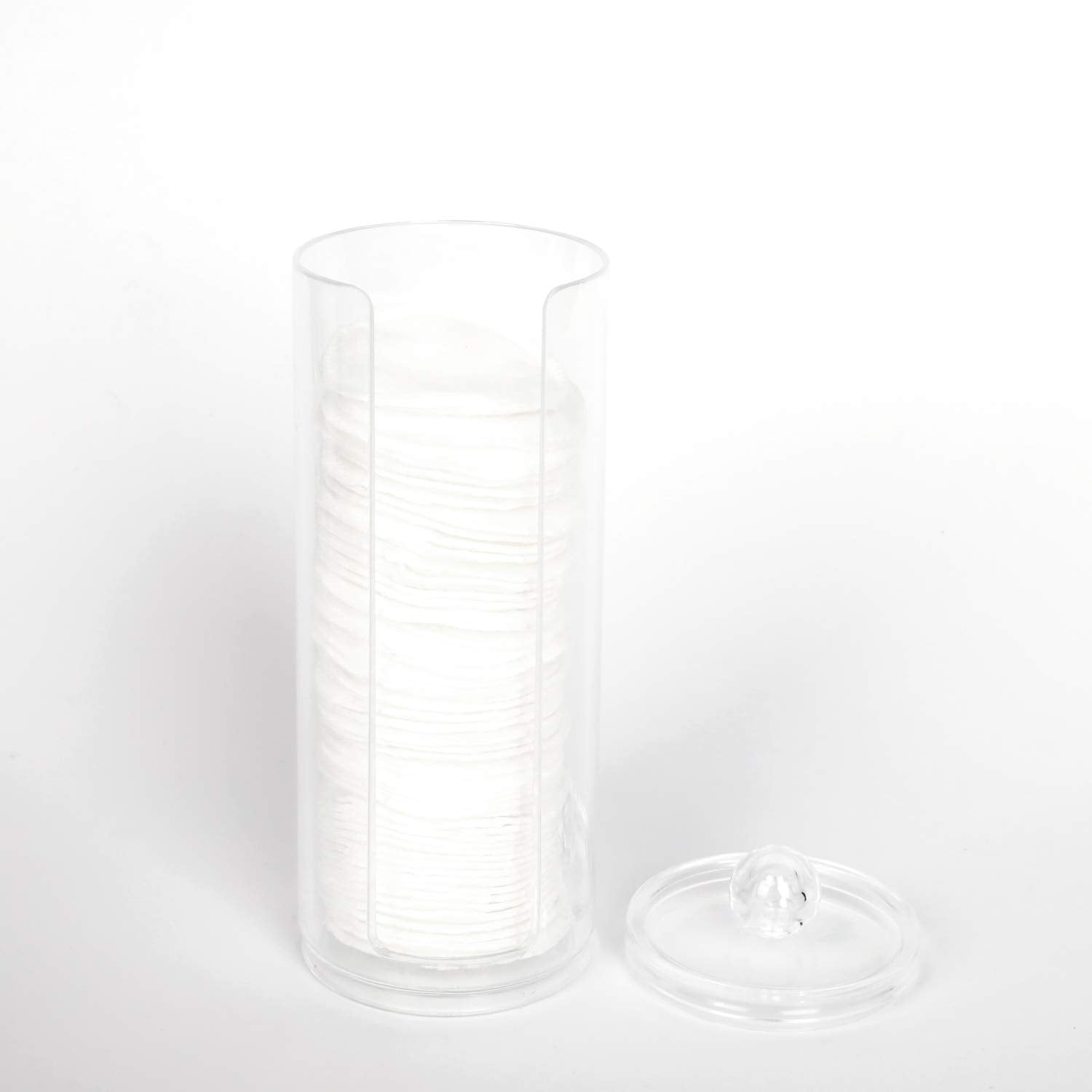 BBDOU cosmetic cotton pad holder side profile reveals slim, durable acrylic construction.