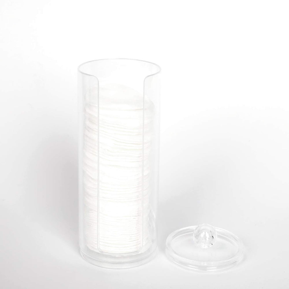 BBDOU cosmetic cotton pad holder side profile reveals slim, durable acrylic construction.