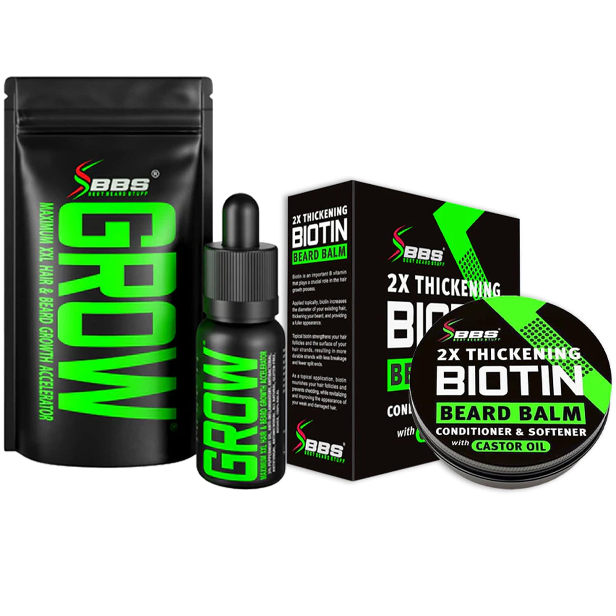 BBS Best Beard Stuff GROW serum bottle for fuller beard growth