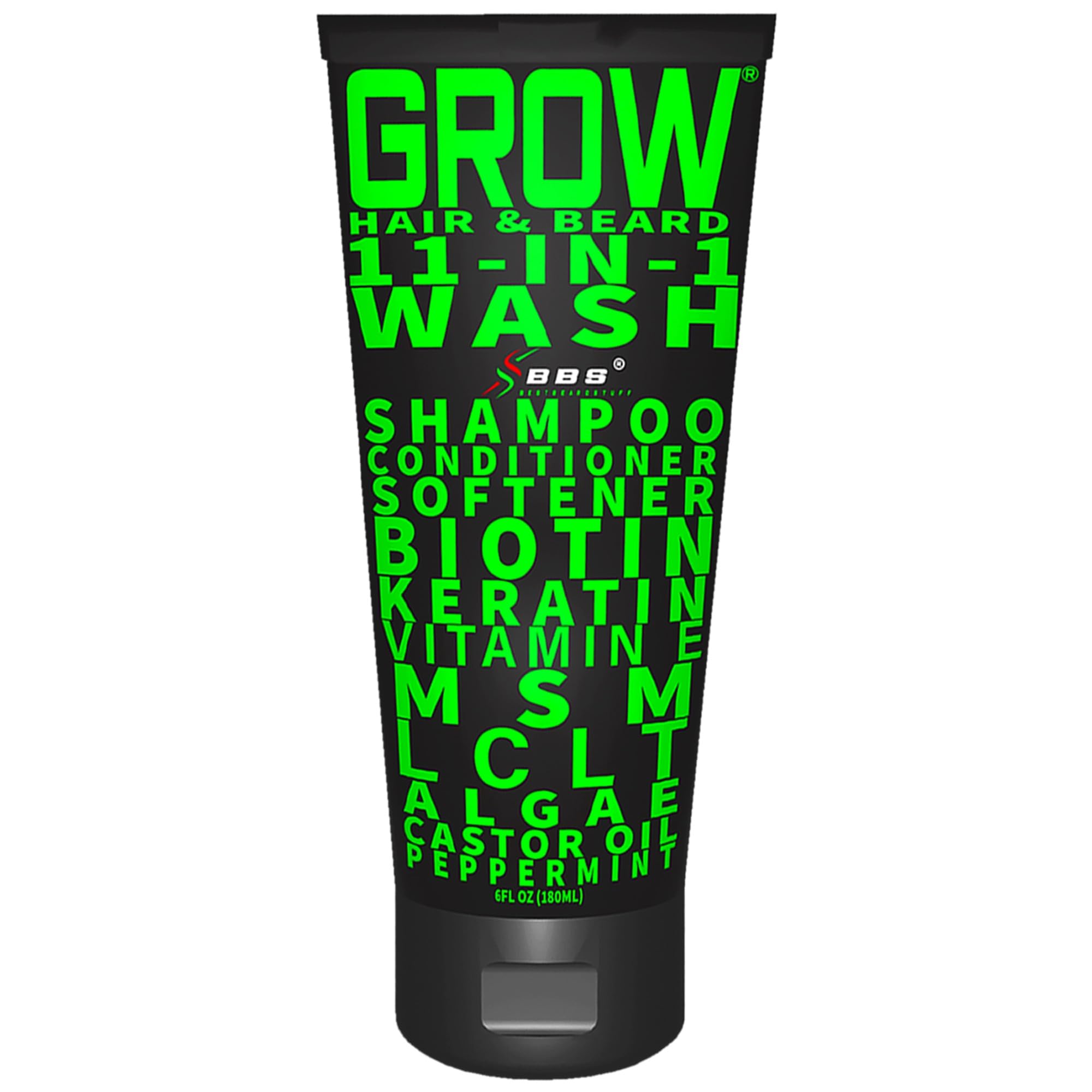 BBS Best Beard Stuff Grow bottle pour for easy daily beard wash.