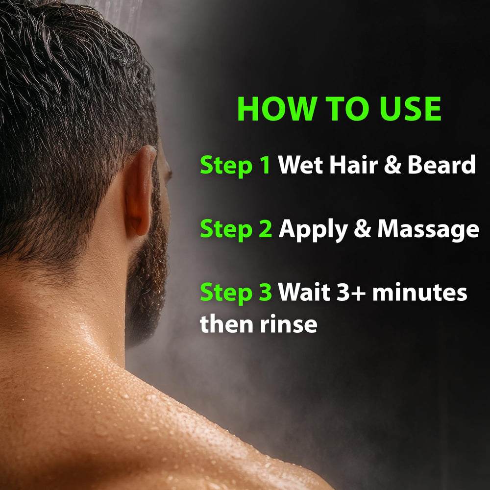 BBS Best Beard Stuff Grow keratin shine hint for stronger, glossier hair.
