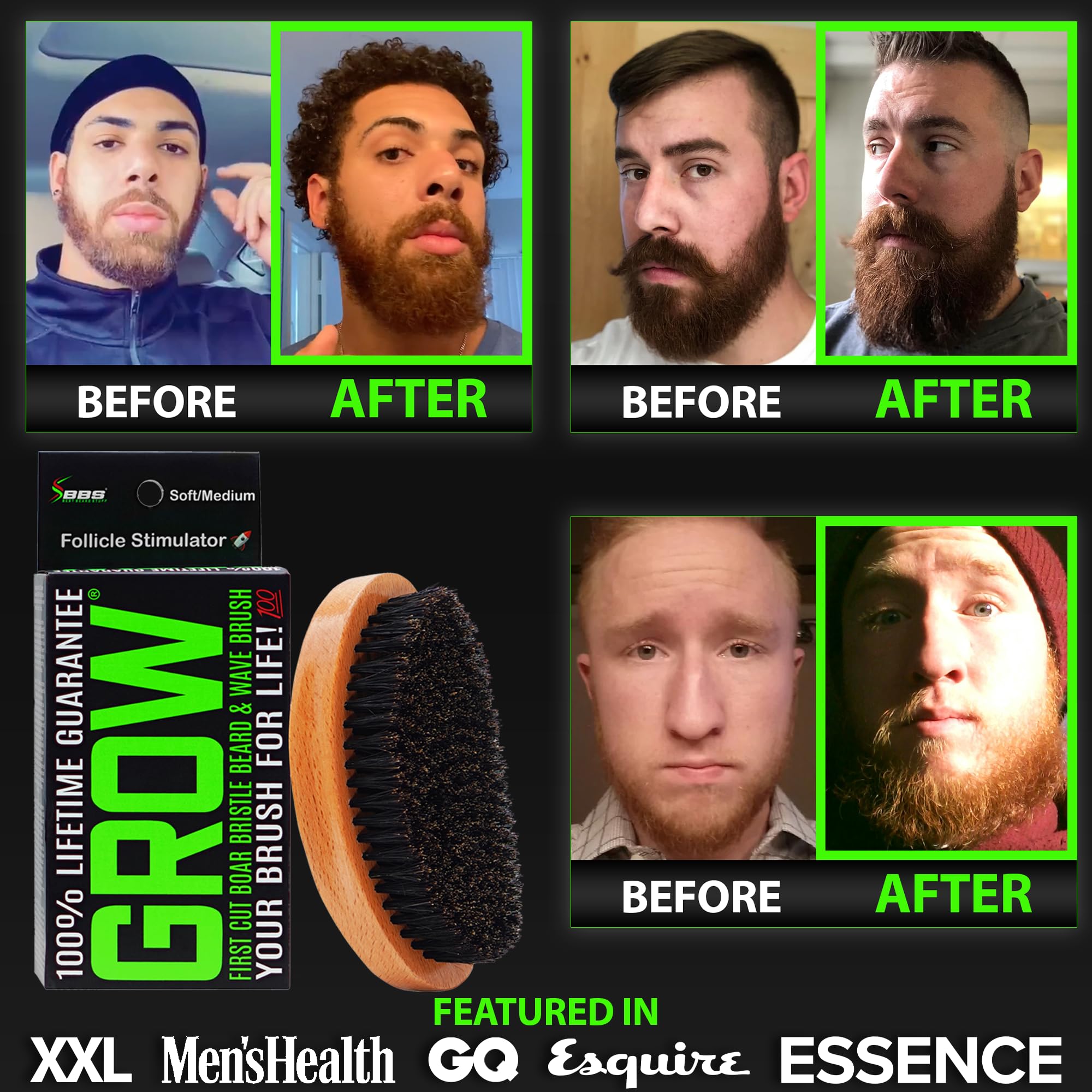 GROW Brush palm-fit curved handle for comfortable, controlled grooming by BBS Best Beard Stuff.