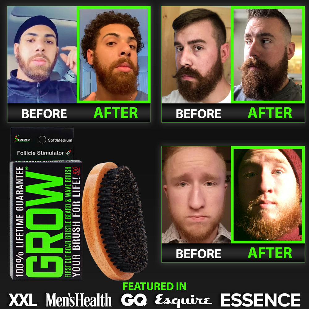GROW Brush palm-fit curved handle for comfortable, controlled grooming by BBS Best Beard Stuff.