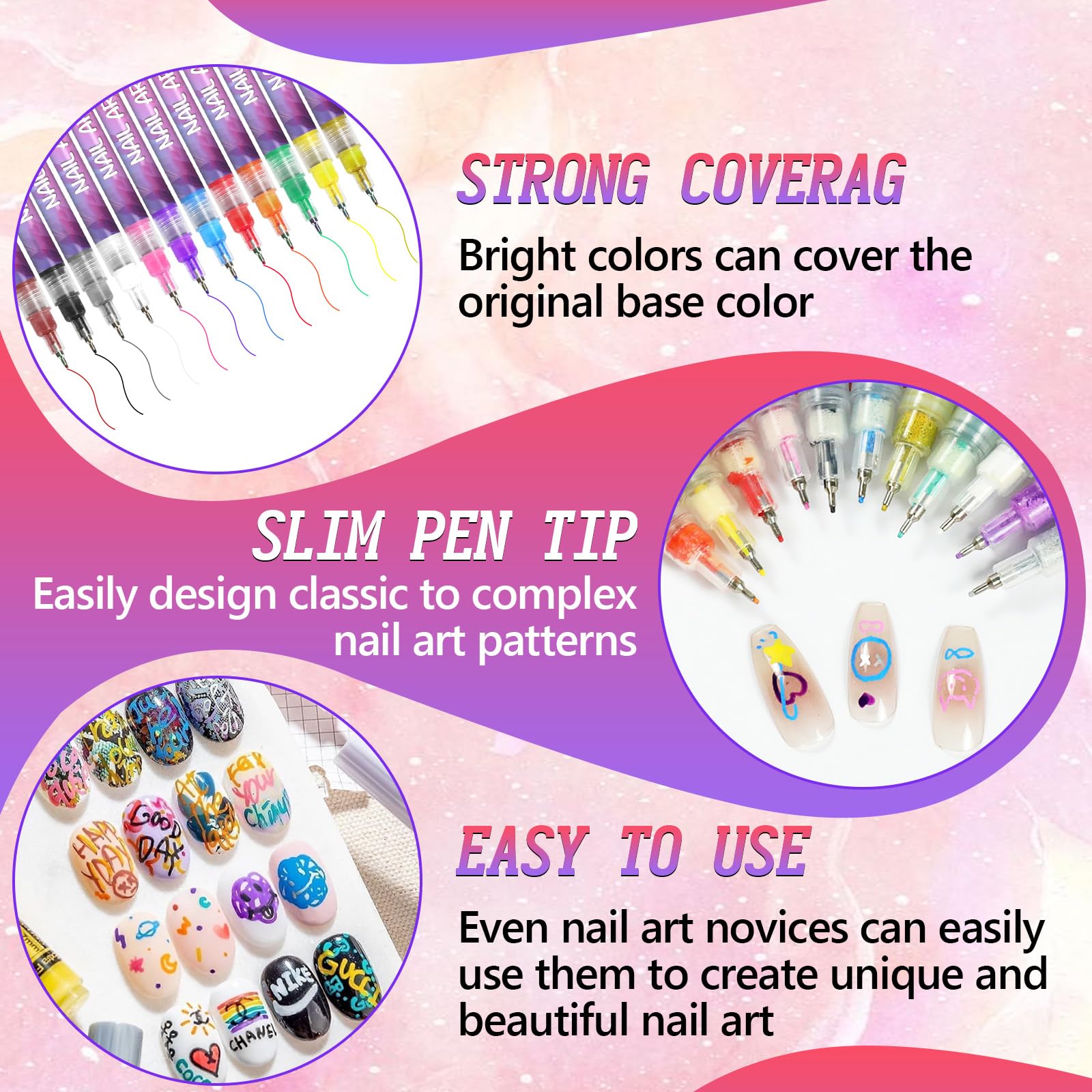 BCBU nail art pens suitable for natural, gel, and press-on nails