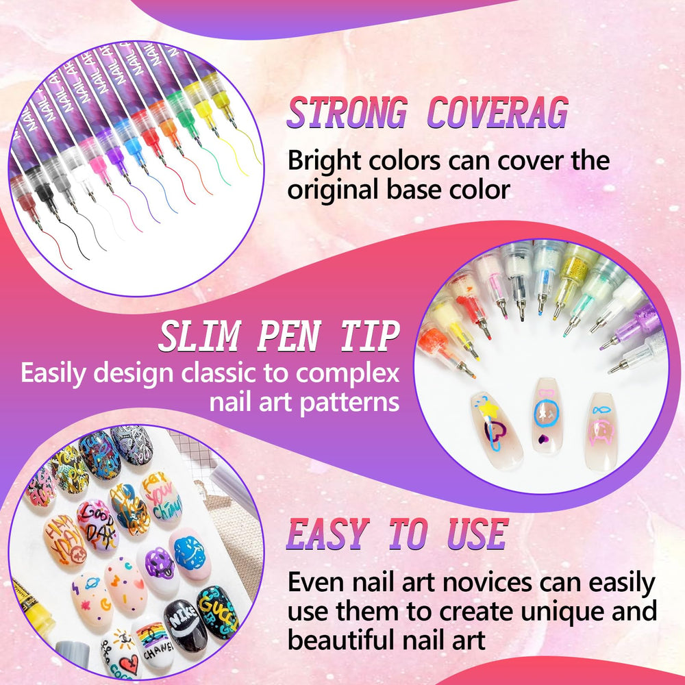 BCBU nail art pens suitable for natural, gel, and press-on nails