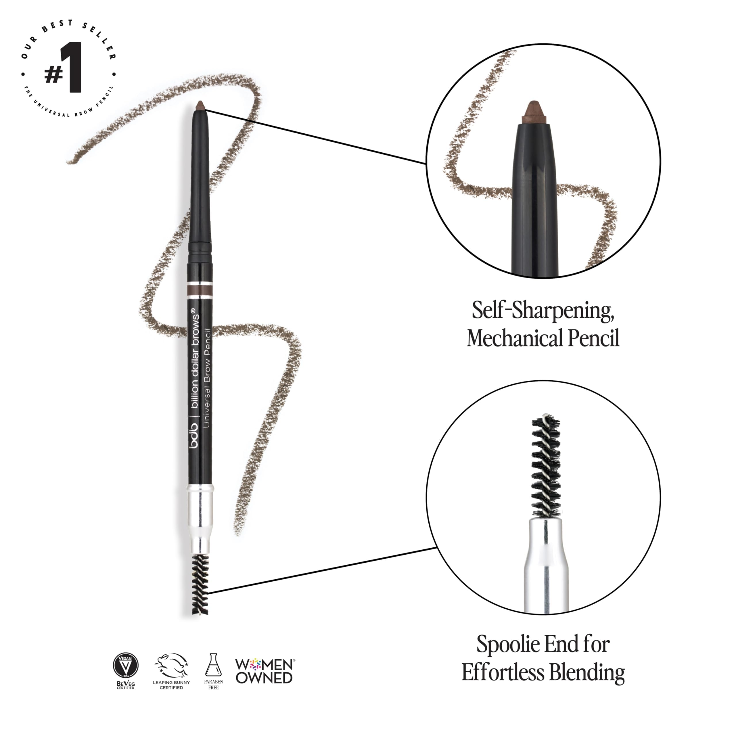 bdb Lápiz para cejas con fórmula resistente al agua para uso diario.