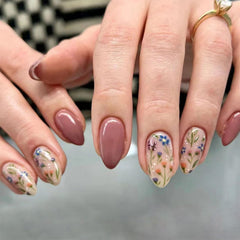 BDKAIWU uñas postizas de almendra con diseño floral para un look elegante