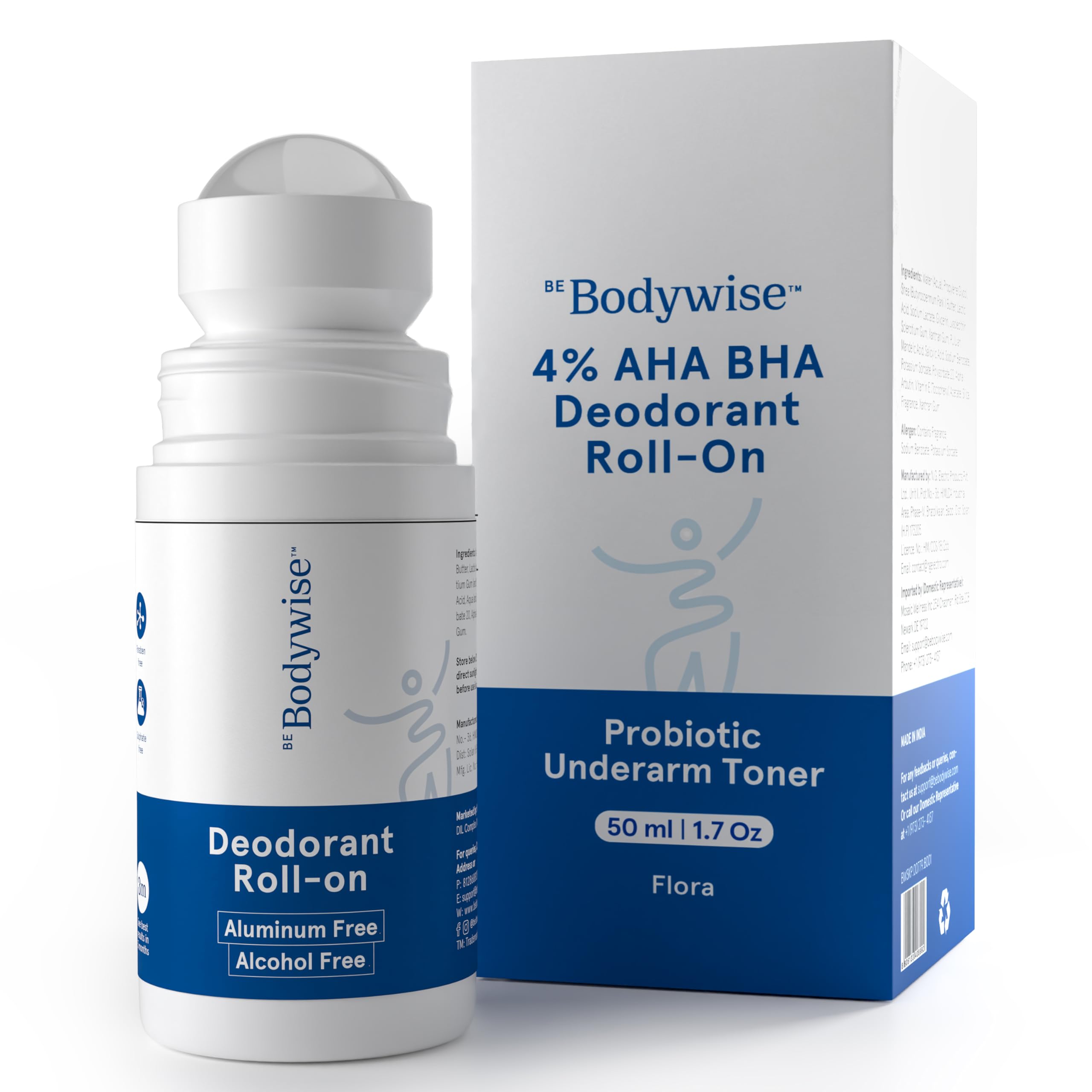 Be Bodywise Desodorante Roll-On, botella frontal con aroma floral suave para uso diario