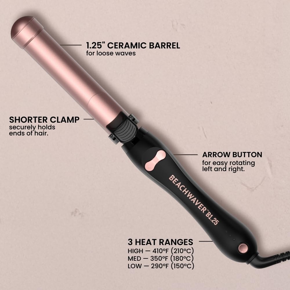 The Beachwaver Co. B1.25 Midnight Rose dual voltage for travel worldwide.