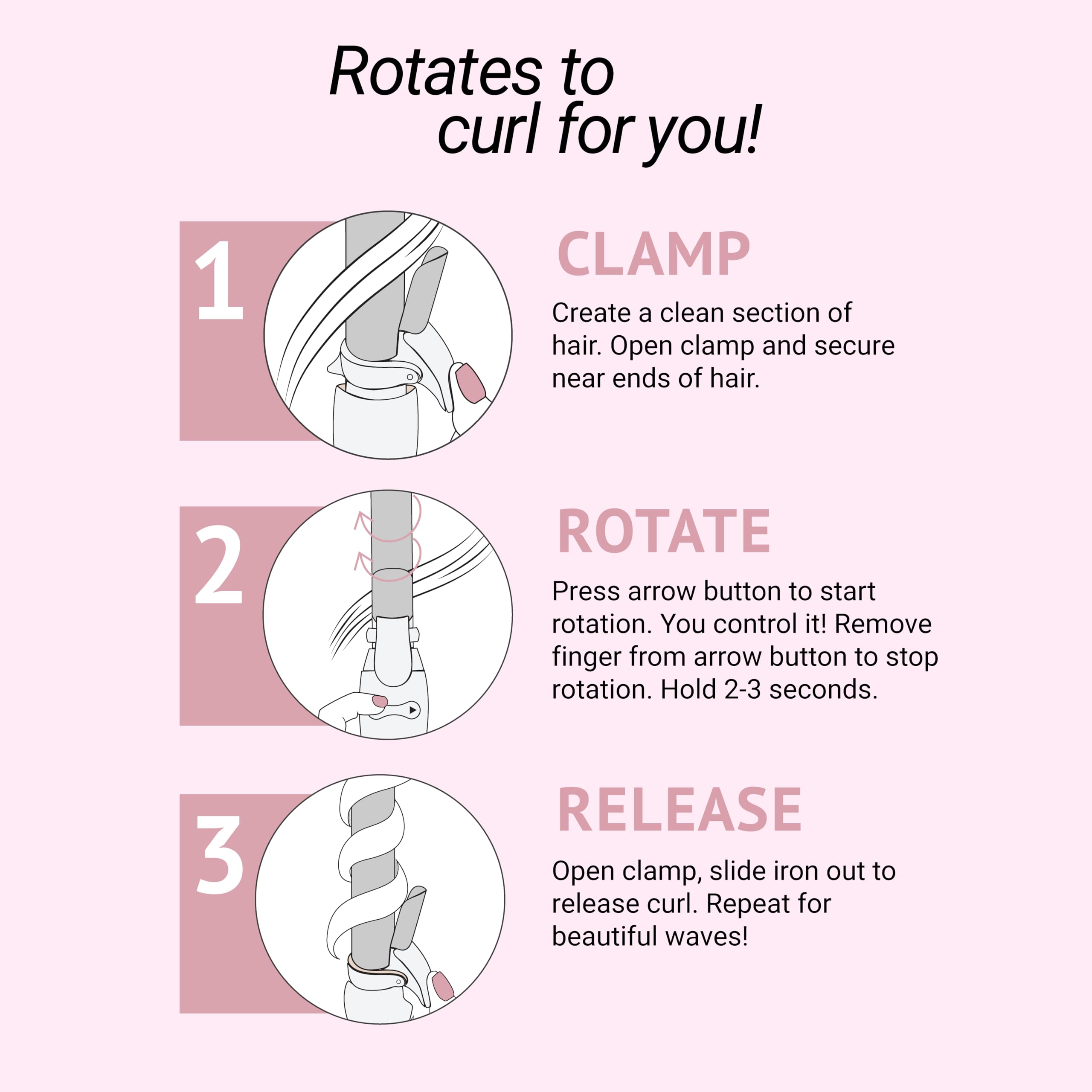 The Beachwaver Co. B1 Midnight Rose demonstrates automatic rotation for effortless curling.