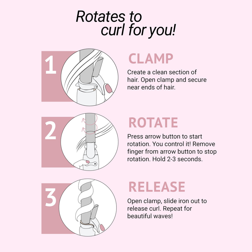The Beachwaver Co. B1 Midnight Rose demonstrates automatic rotation for effortless curling.