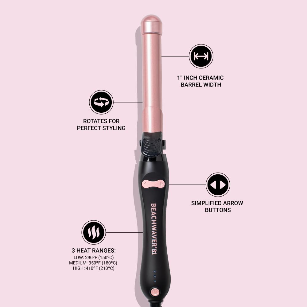 The Beachwaver Co. B1 Midnight Rose swivel cord enables easy movement during use.