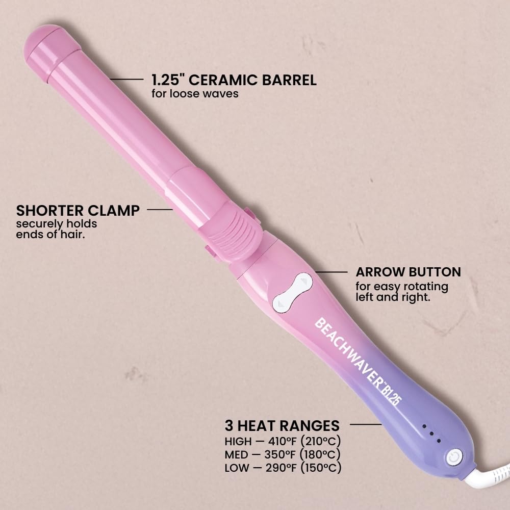 The Beachwaver Co. B1.25 Pink Sunset ergonomic soft-touch handle for comfortable use.