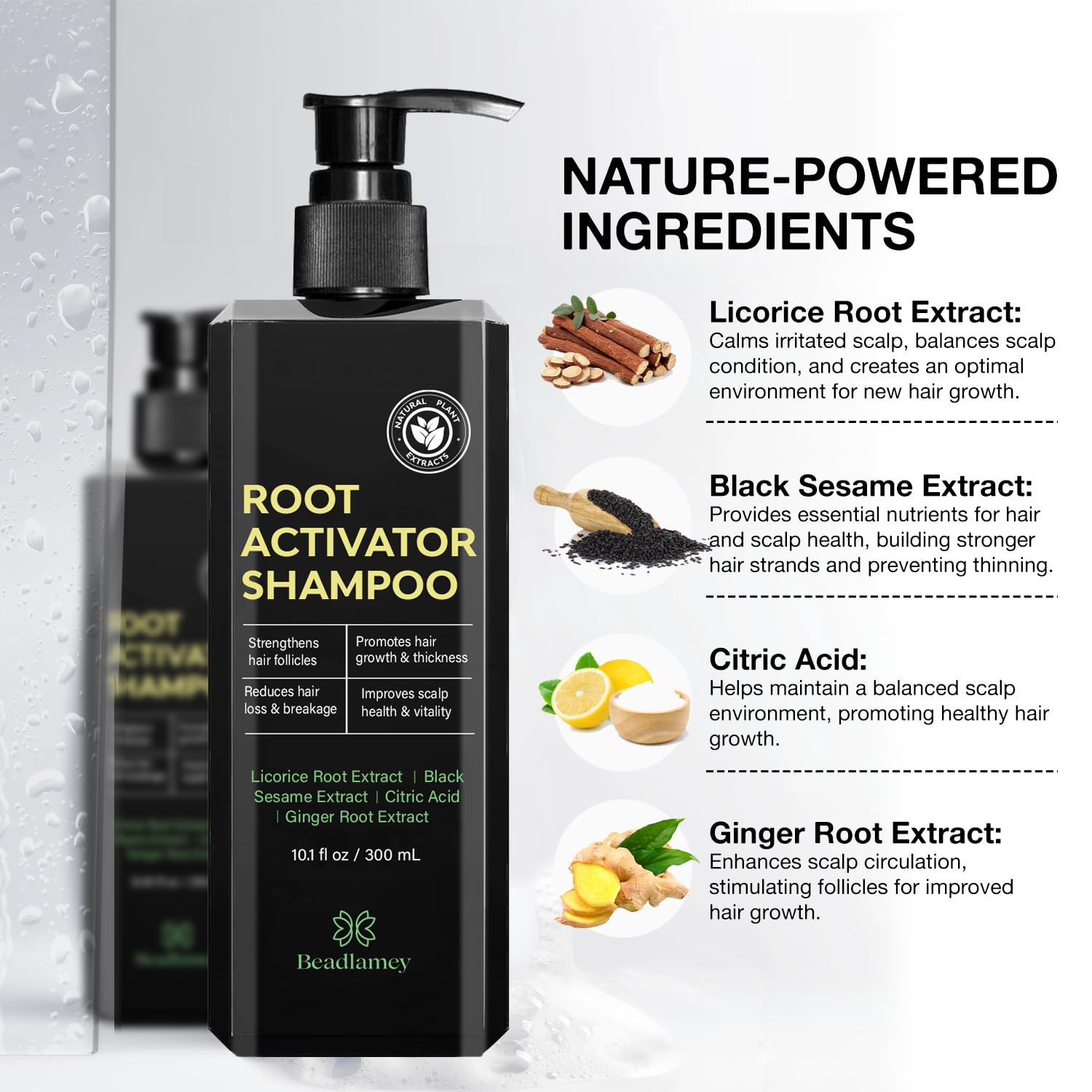 Beadlamey Root Activator Shampoo scalp close-up showing healthy scalp.