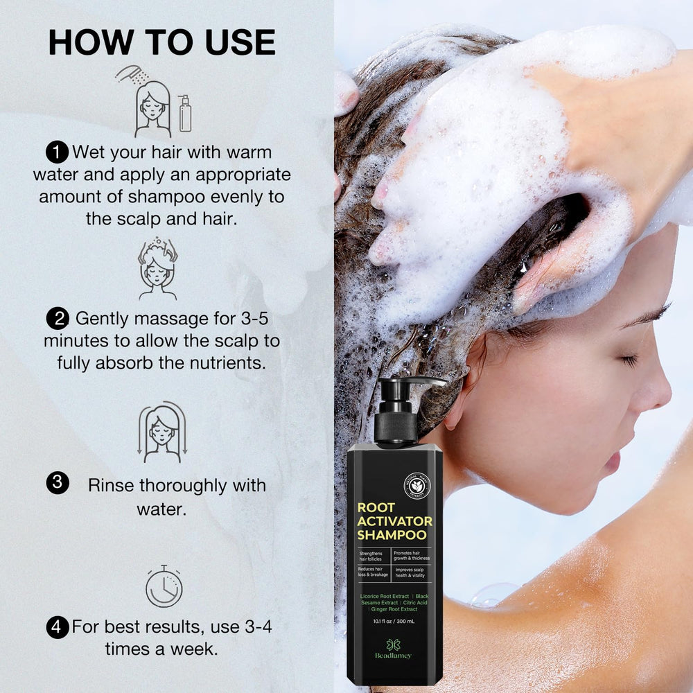Beadlamey Root Activator Shampoo thicker hair result visualization.