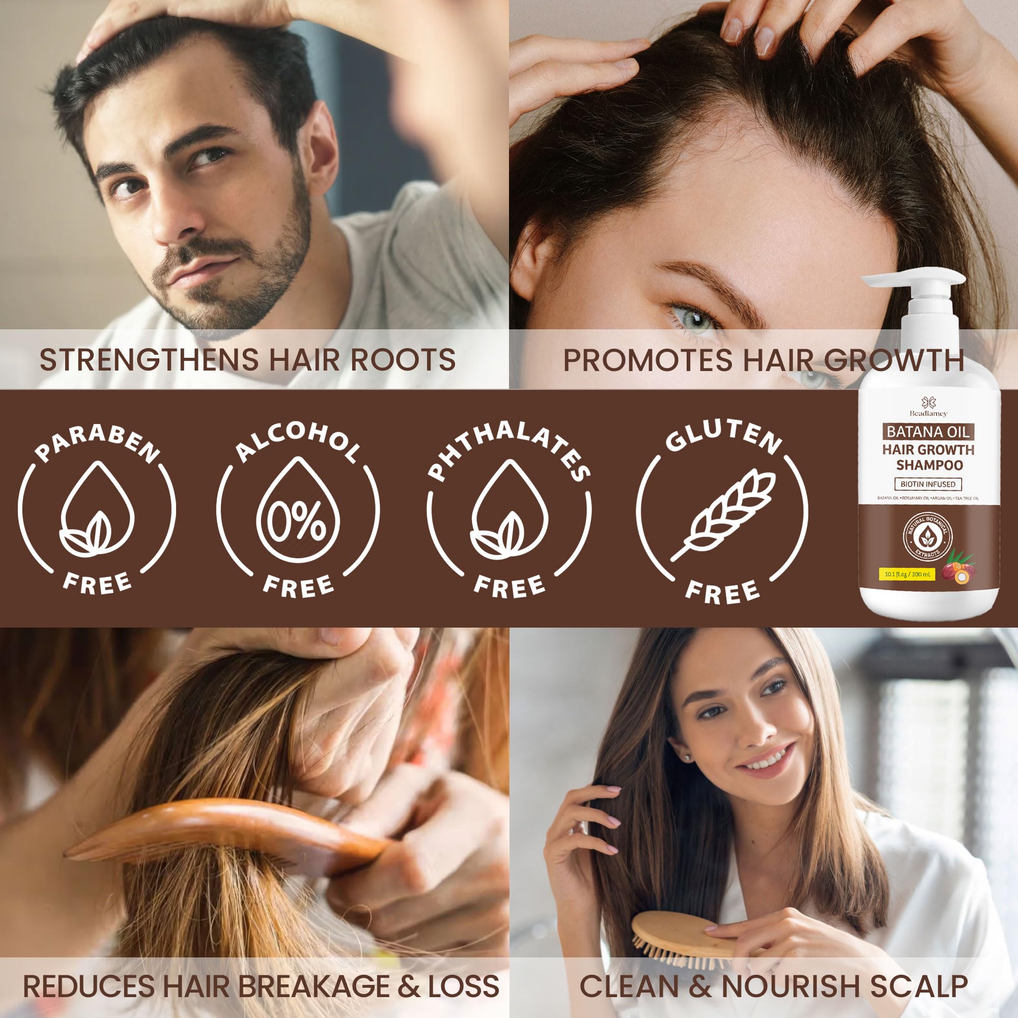 Beadlamey Rosemary Tea Tree Peppermint Infusion emphasizes soothing scalp benefits.