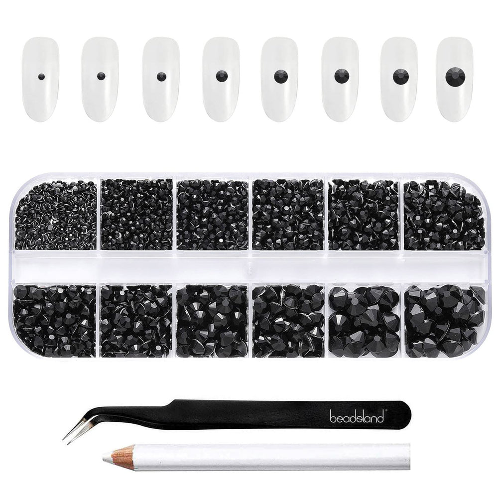 Beadsland conjunto de cristales planos negros en caja para proyectos creativos.