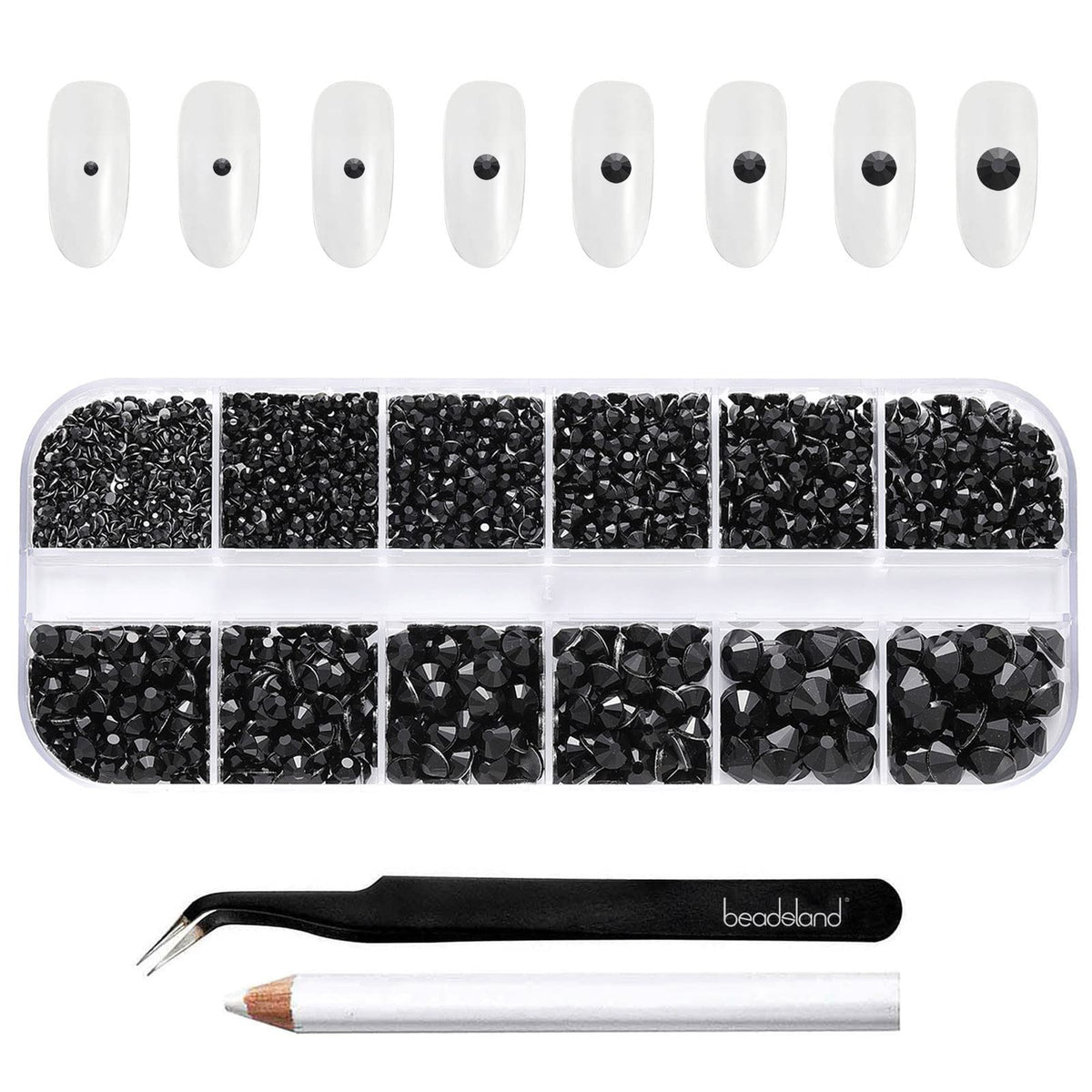 Beadsland conjunto de cristales planos negros en caja para proyectos creativos.