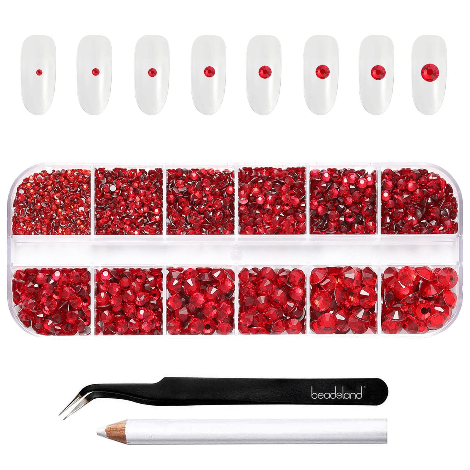 BEADSLAND cristales flatback rojos, SS4-SS6, ideal para uñas y manualidades con brillo.