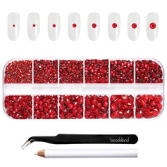 BEADSLAND cristales flatback rojos, SS4-SS6, ideal para uñas y manualidades con brillo.