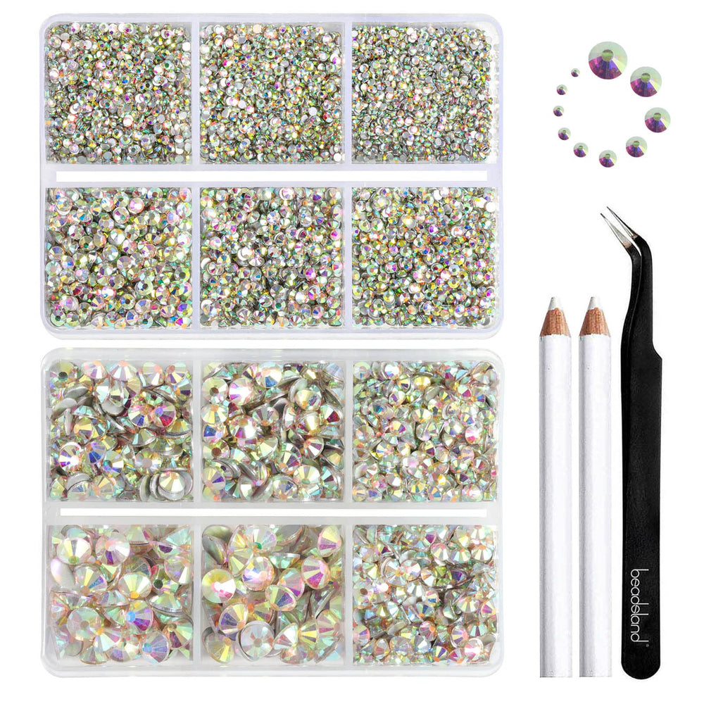 BEADSLAND cristales flatback Crystal AB para uñas y manualidades, brillo intenso.