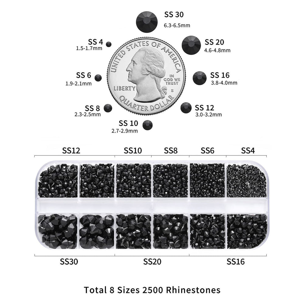 Beadsland cristales negros SS4-SS8 brillantes para uñas y maquillaje.