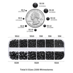 Beadsland cristales negros SS4-SS8 brillantes para uñas y maquillaje.