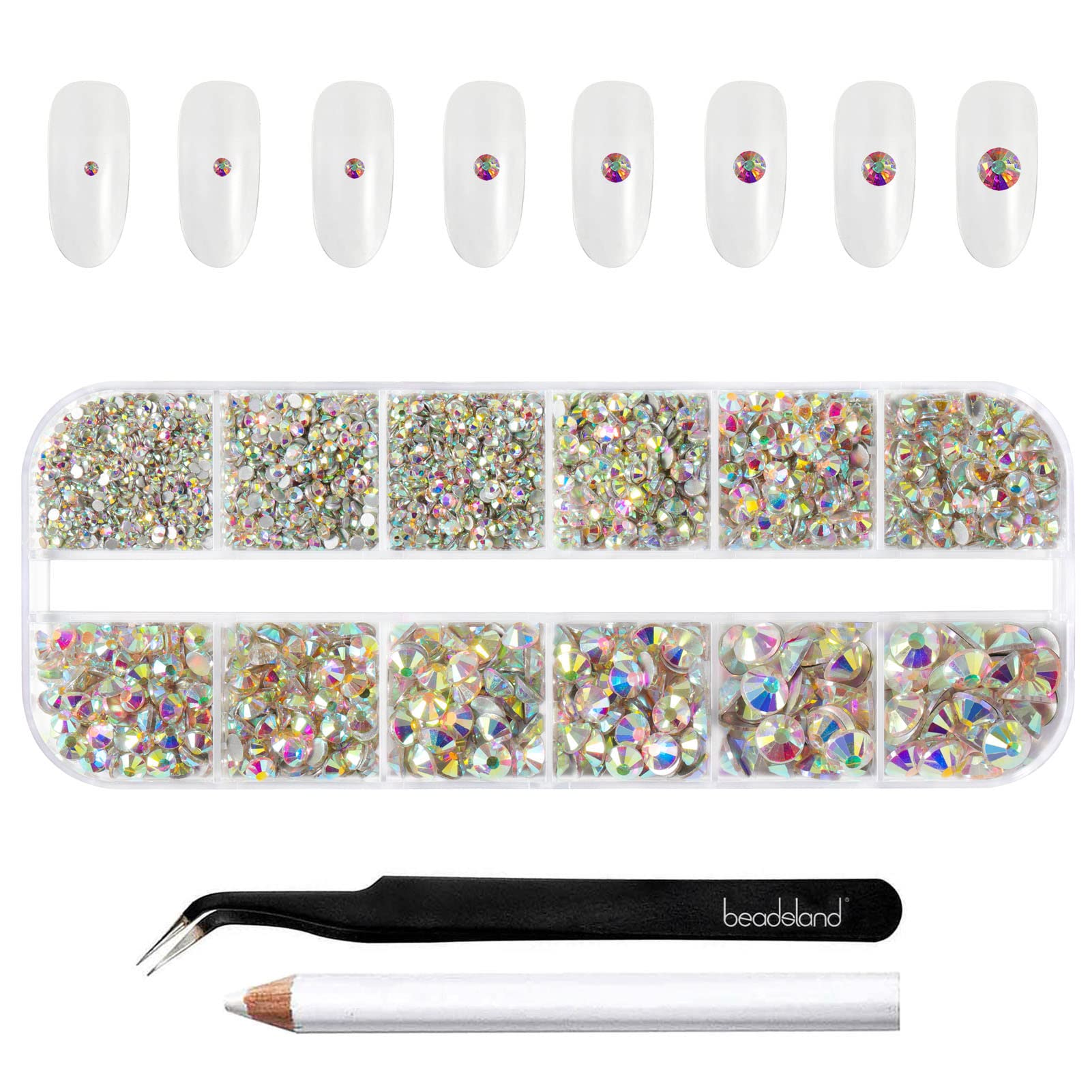BEADSLAND cristal AB, primer plano para uñas con brillo intenso