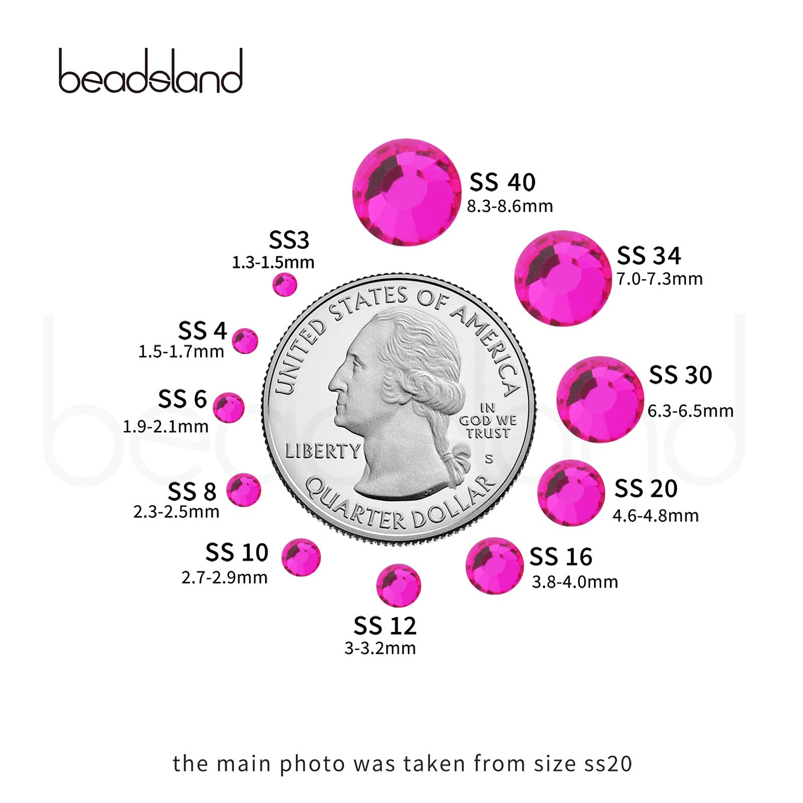 Beadsland nail art rhinestones hot pink flatback ideal for nails and clothing embellishments