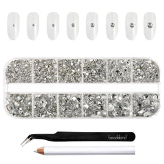 Beadsland rhinestones kit with eight sizes and grid packaging for easy selection