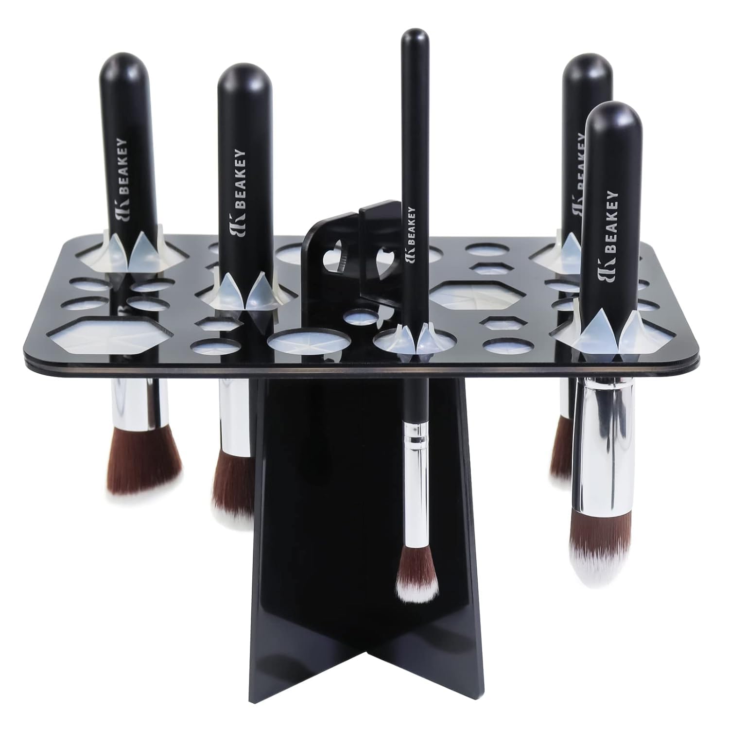 BEAKEY 28-hole makeup brush drying rack ready for organized air drying.