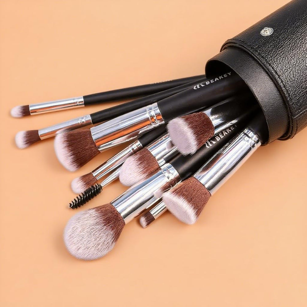 BEAKEY makeup brush set black leather case for organized travel