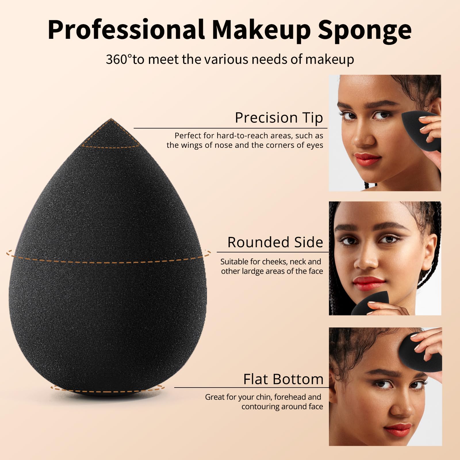 BEAKEY sponge with rounded base for seamless blending.