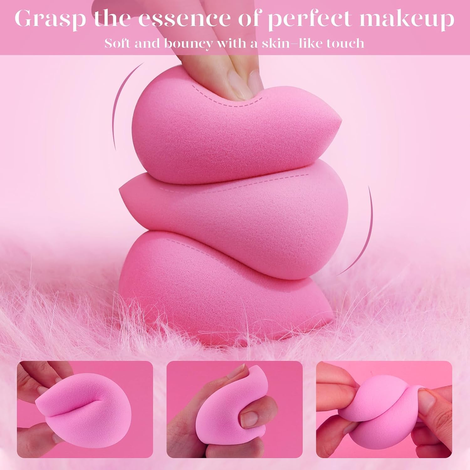Beakey teardrop-tip sponge enables precise contour on nose and cheekbones