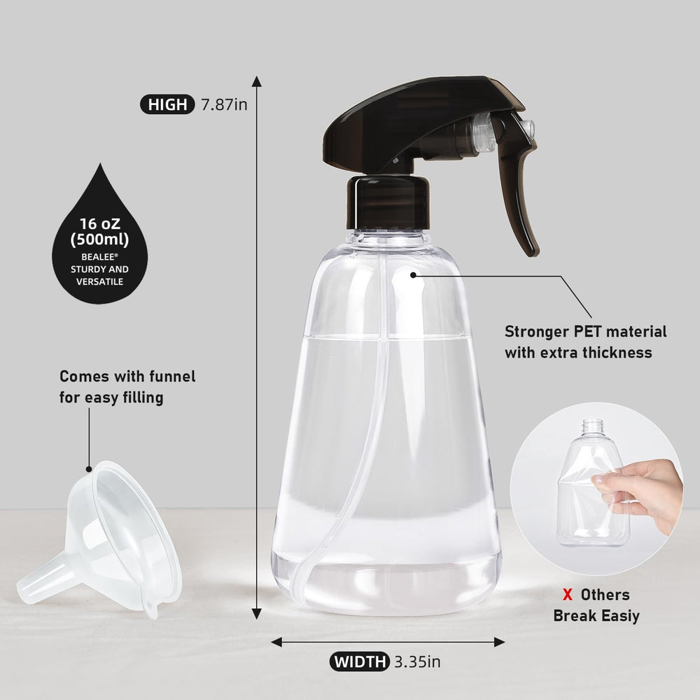 Bealee 16oz transparent bottle ideal for plant misting and moisture control.