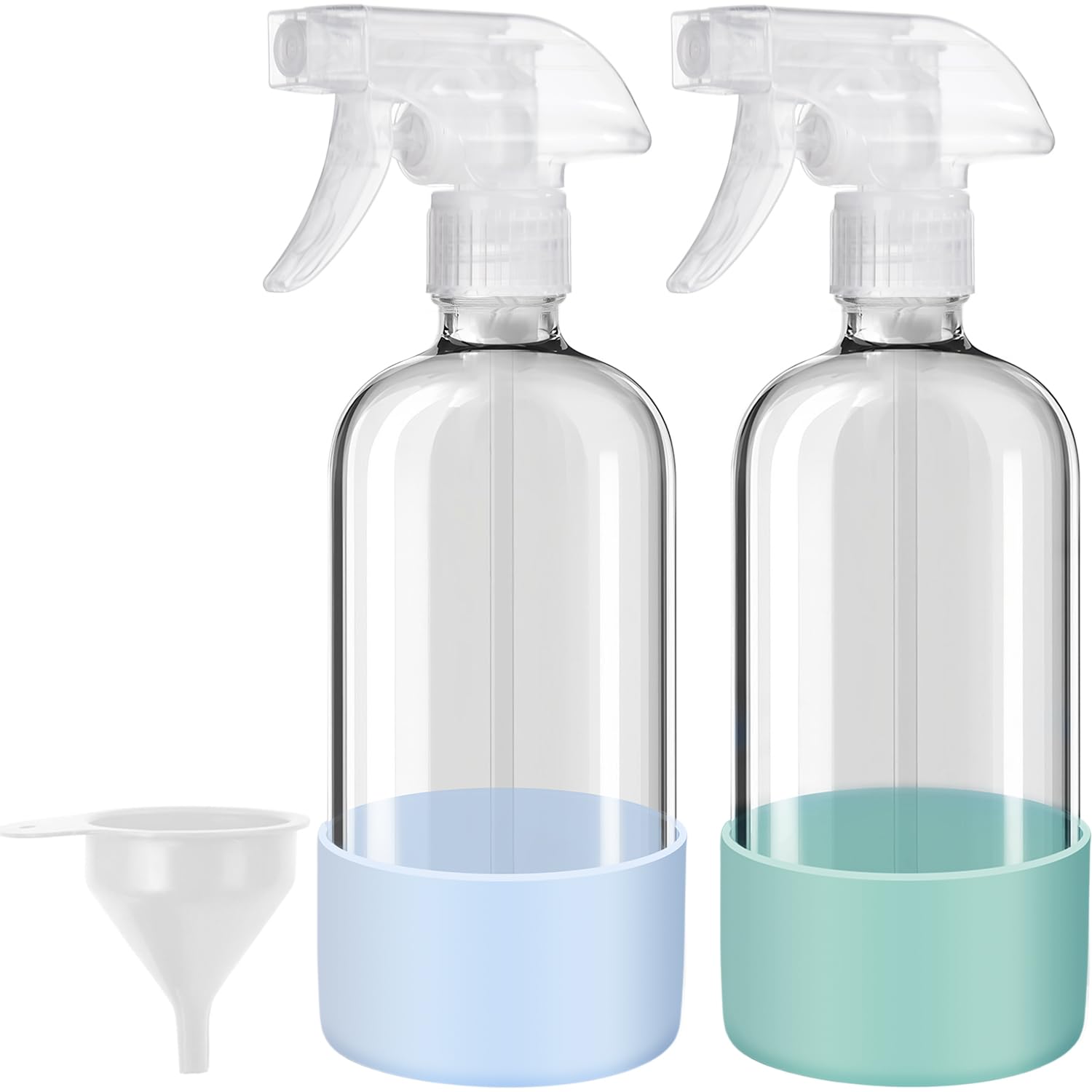 Bealee glass spray bottle with green silicone sleeve for safe grip and protection.