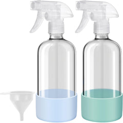 Bealee glass spray bottle with green silicone sleeve for safe grip and protection.