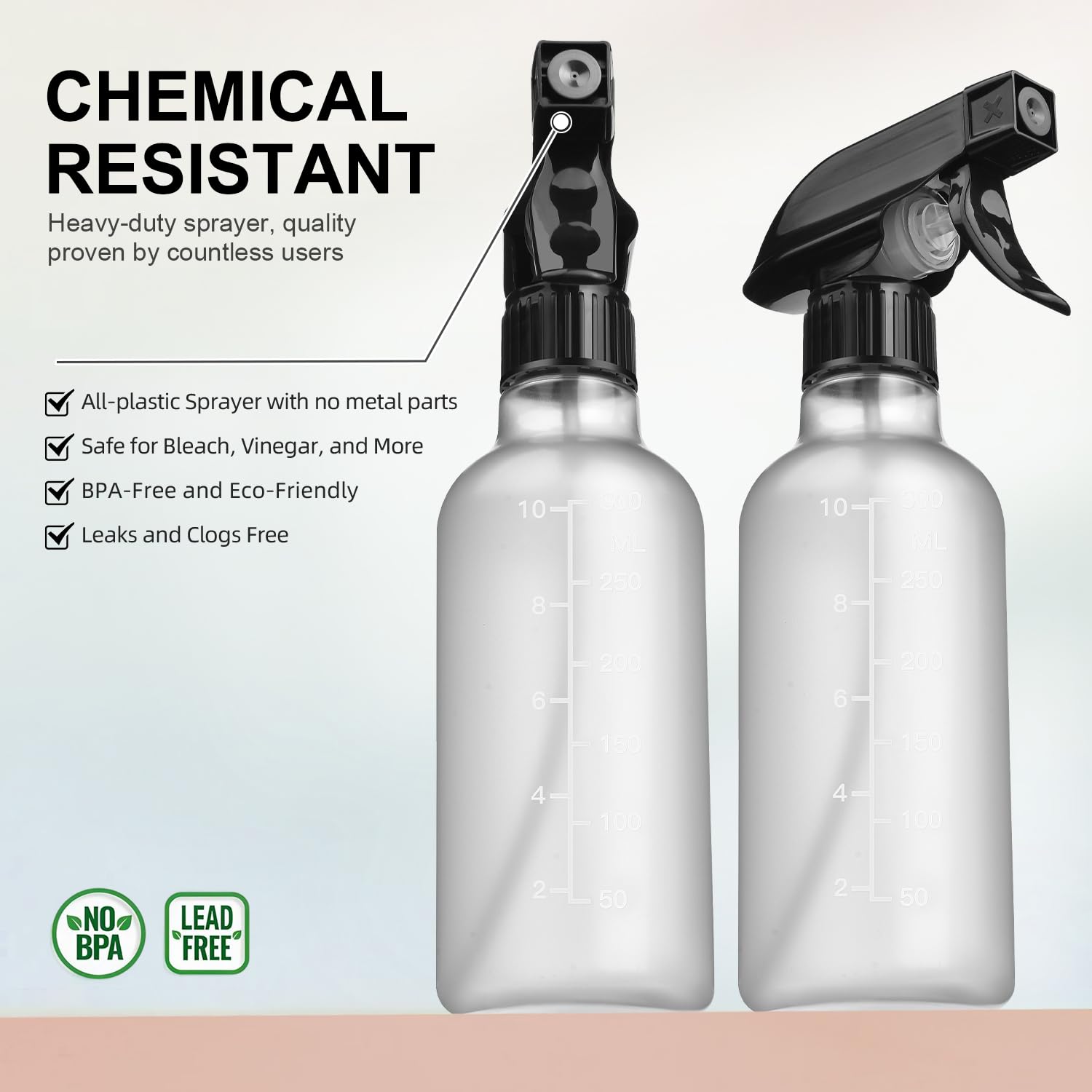 Bealee spray bottle 2-pack stream, powerful direct spray for grime.