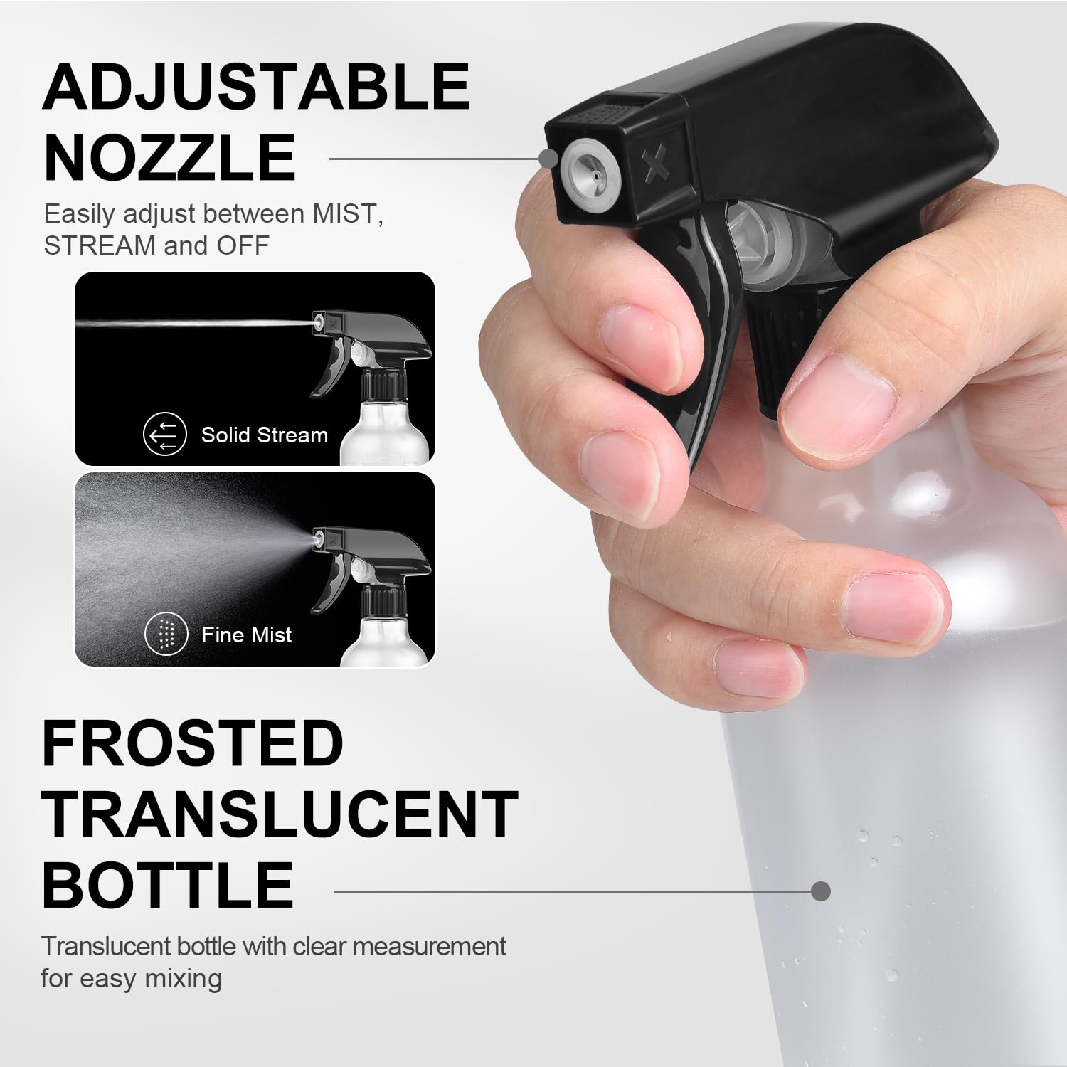 Bealee spray bottle with clear measurement marks for precise mixing.