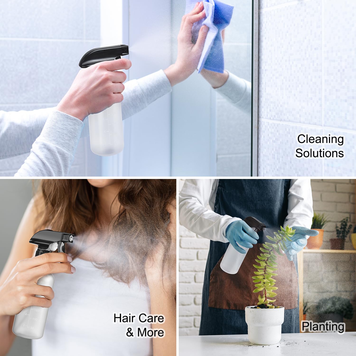 Bealee multipurpose spray bottle suitable for cleaning, gardening, and haircare tasks.