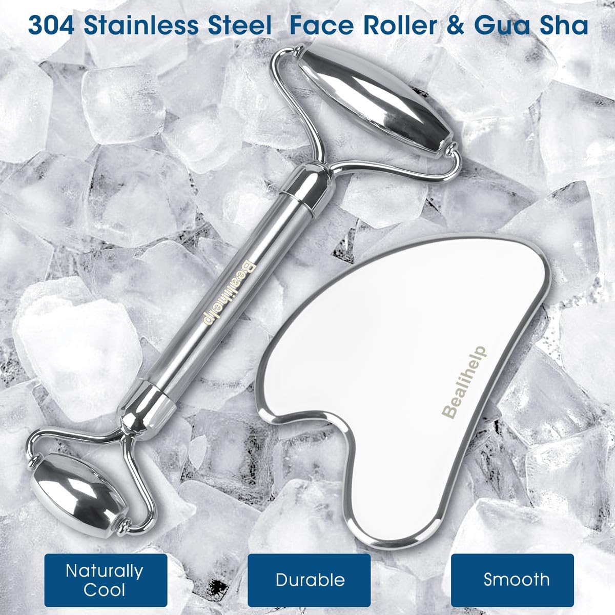 Bealihelp guasha steel tool closeup, safe smooth edges.