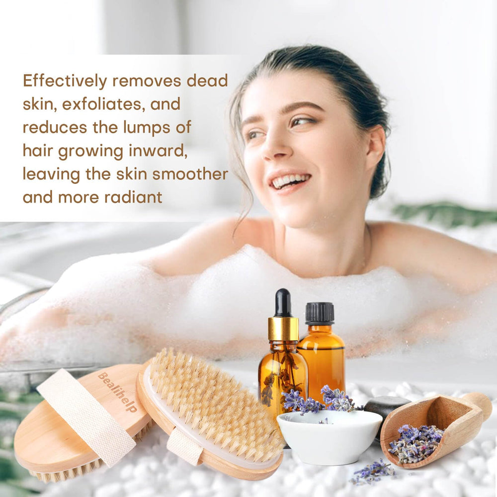 Bealihelp two-pack set image displays complete body brushing routine.