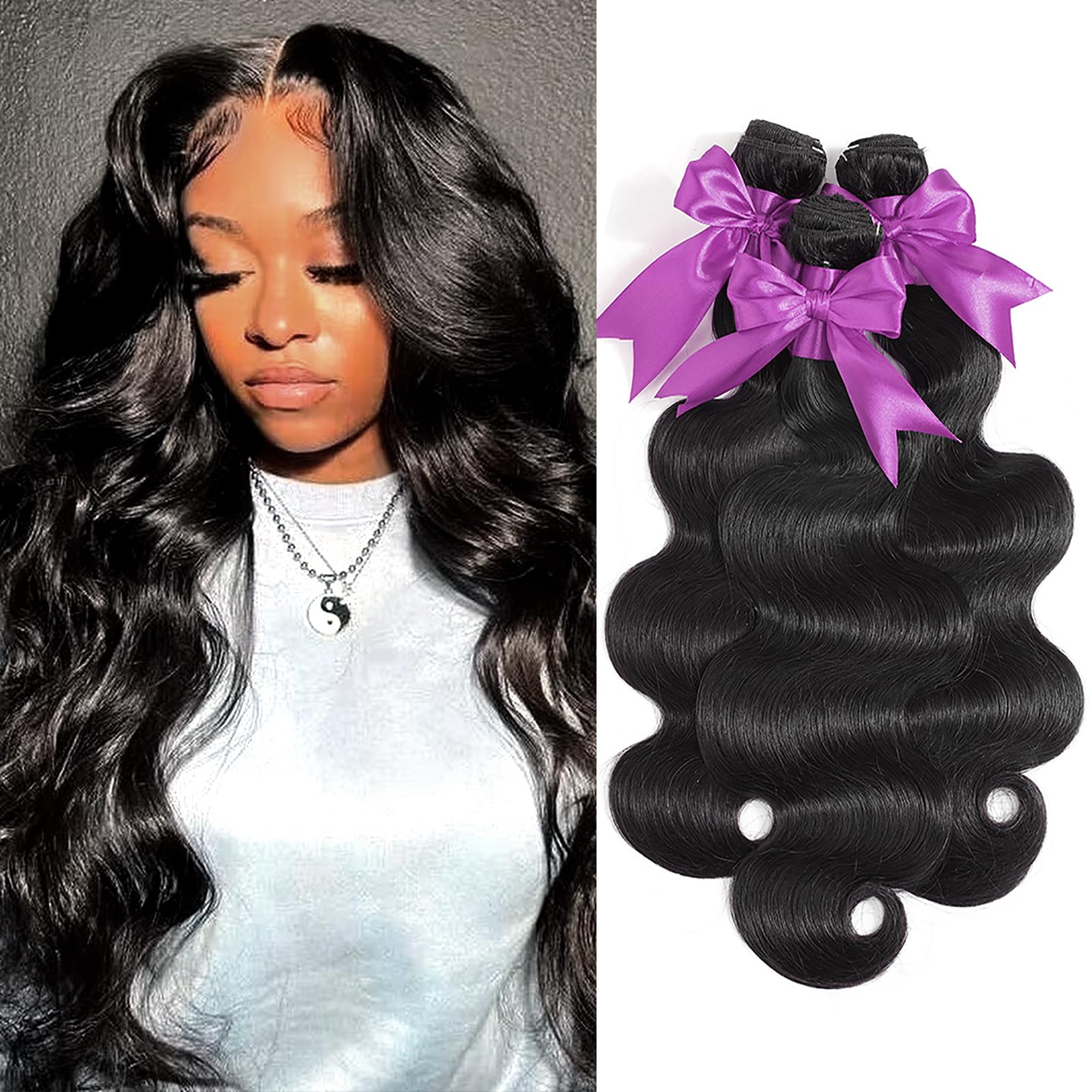 Beanatasha Brazilian body wave bundles 16-inch close-up with natural shine and fullness