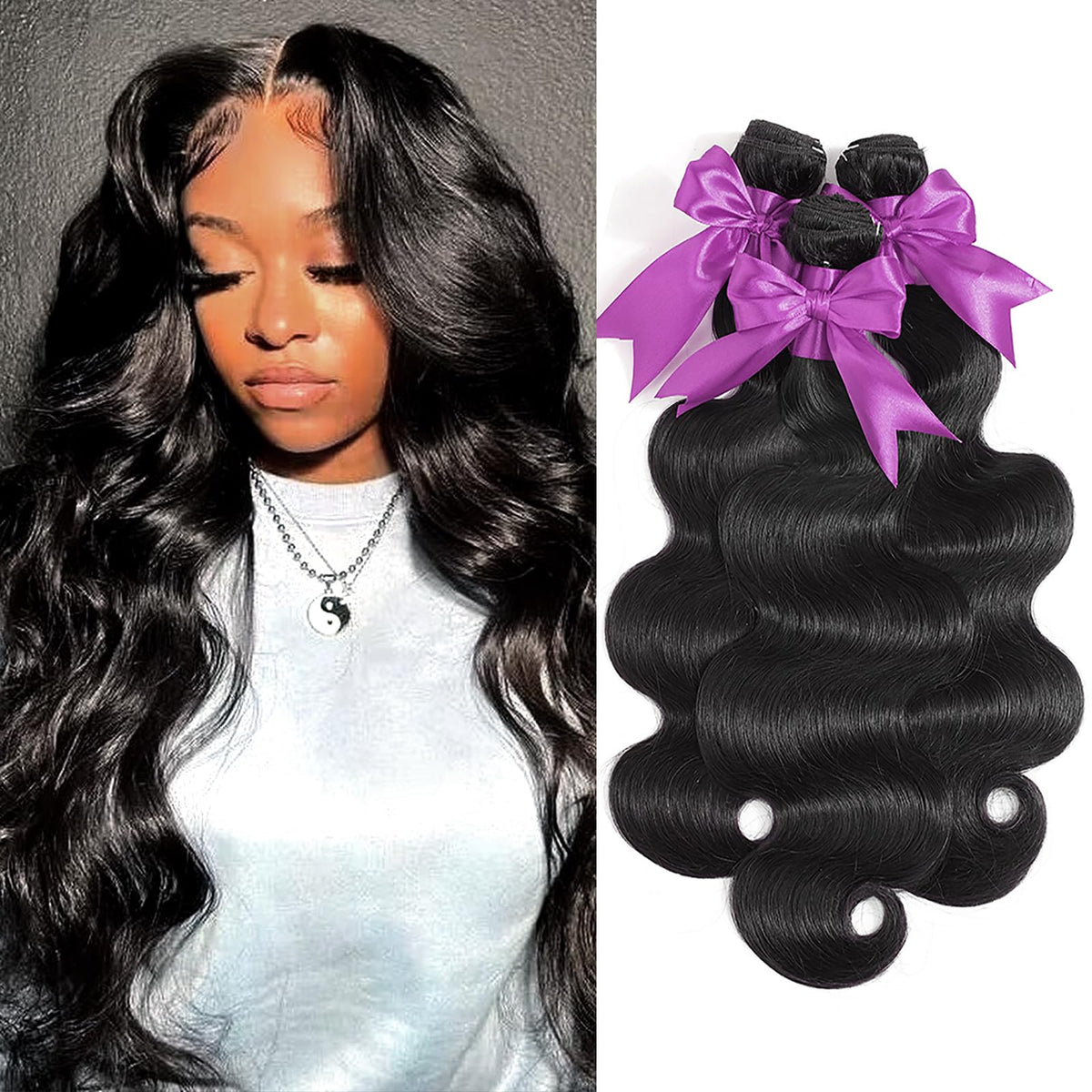 Beanatasha Brazilian body wave bundles 16-inch close-up with natural shine and fullness
