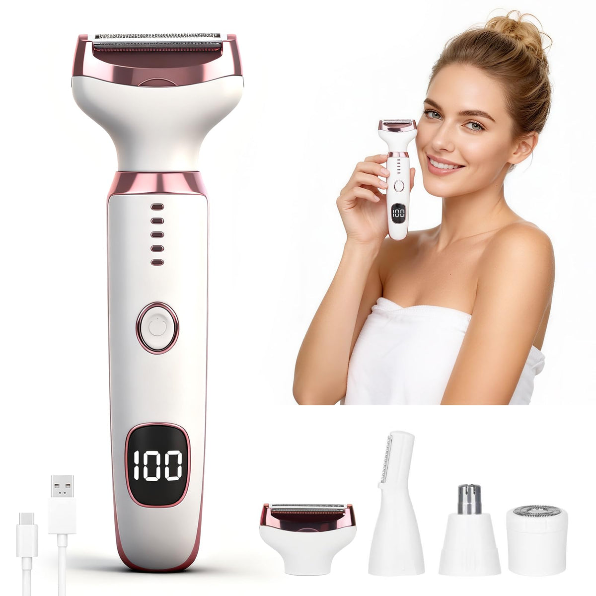 Beanify led-display electric razor front view with battery level indicator for quick planning