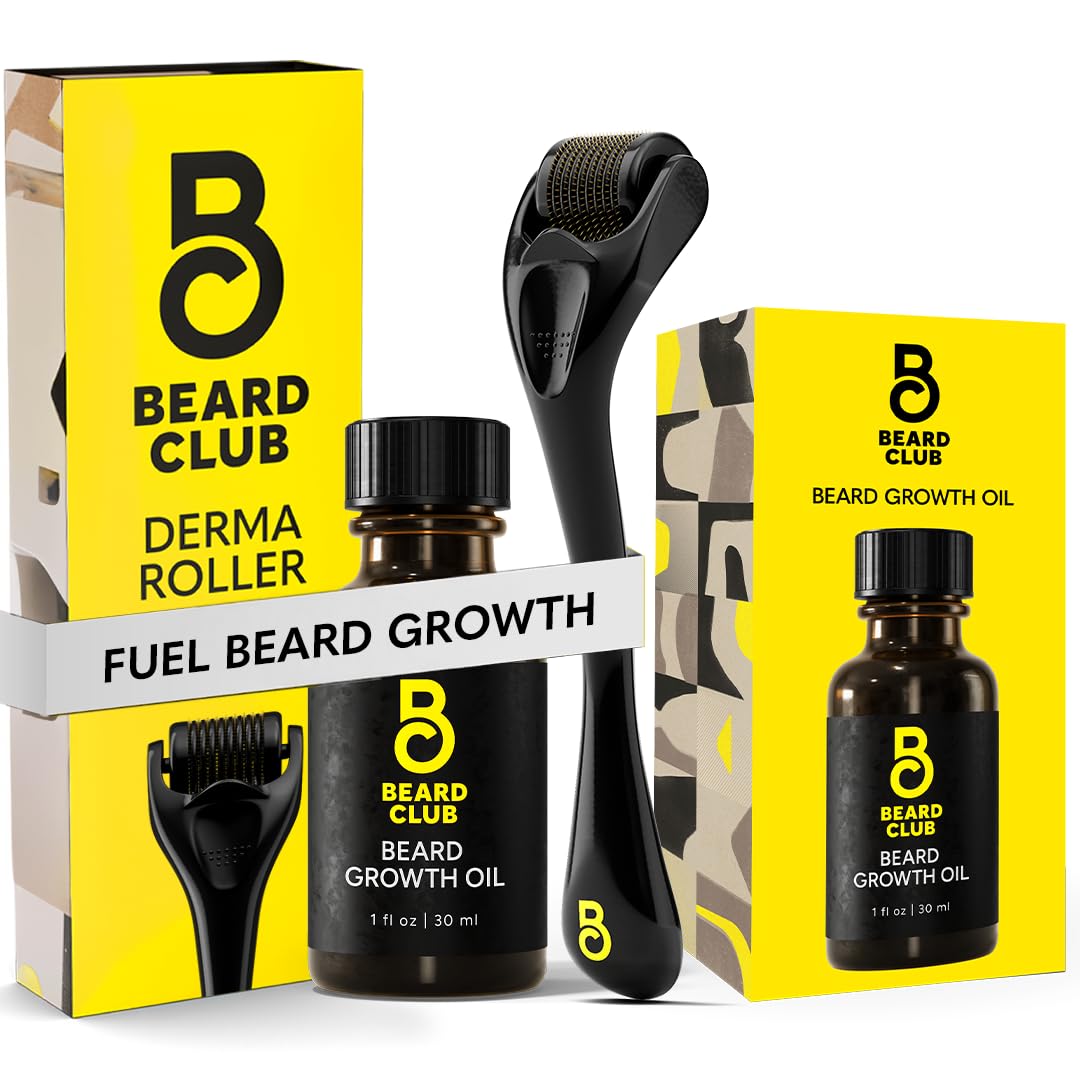 The Beard Club derma roller with 540 needles for precise facial skin care.