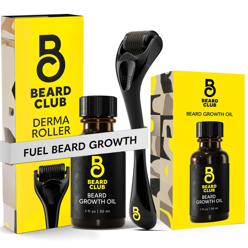 The Beard Club derma roller with 540 needles for precise facial skin care.