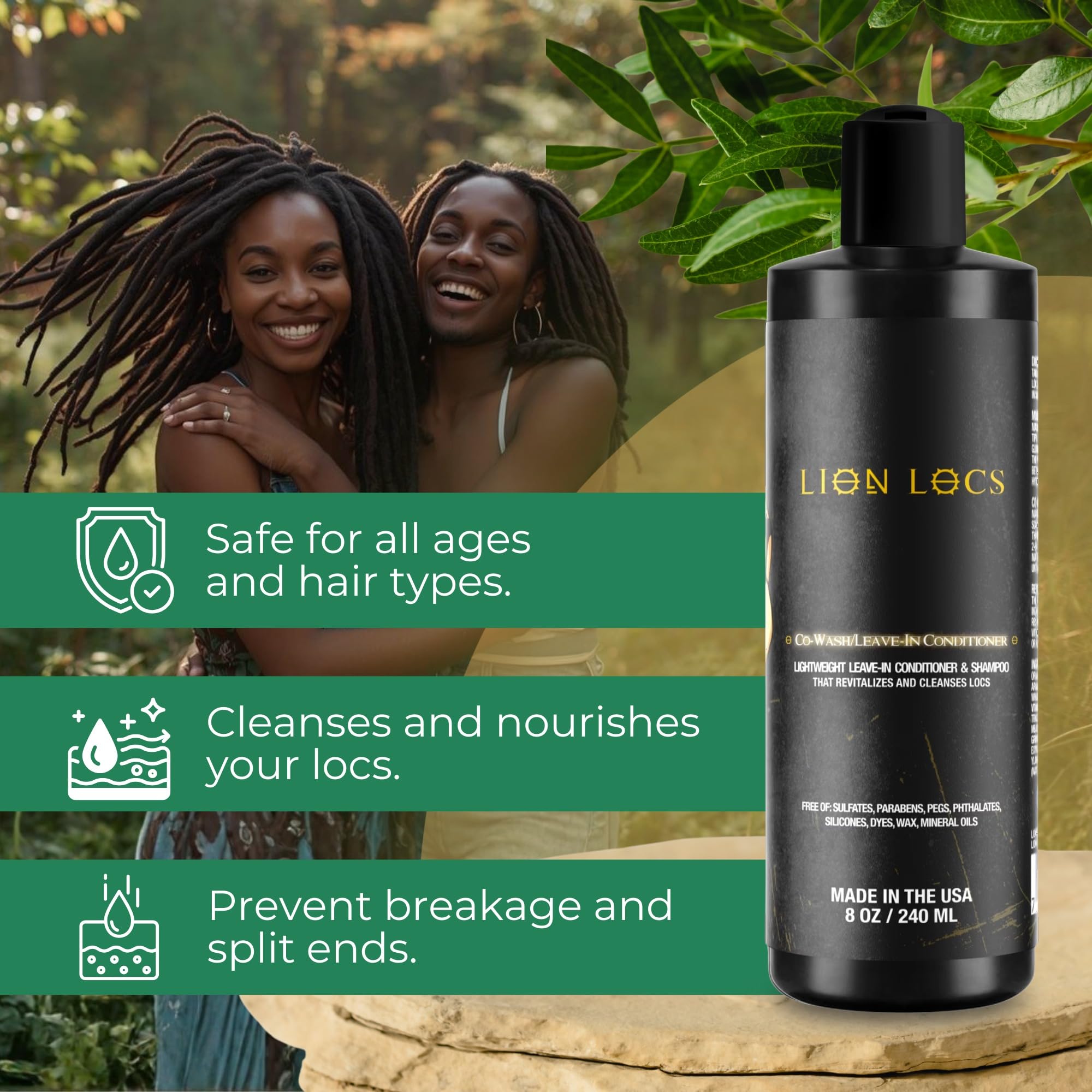 Textura cremosa Lion Locs Beard Gains, cabello limpio y ligero.