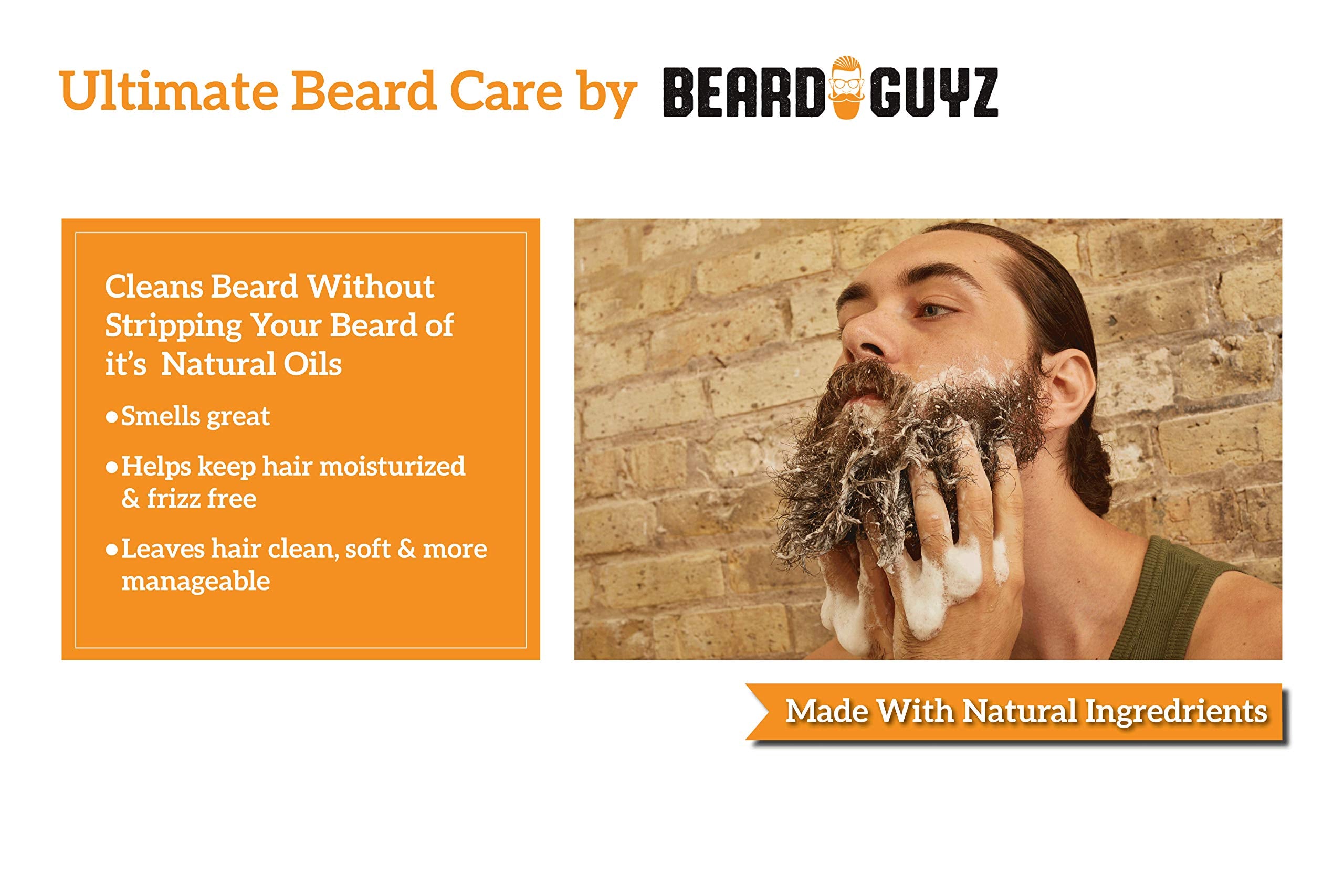 Beard Guyz Beard Wash rich-lather foam demonstrates deep-clean action for beard and skin.