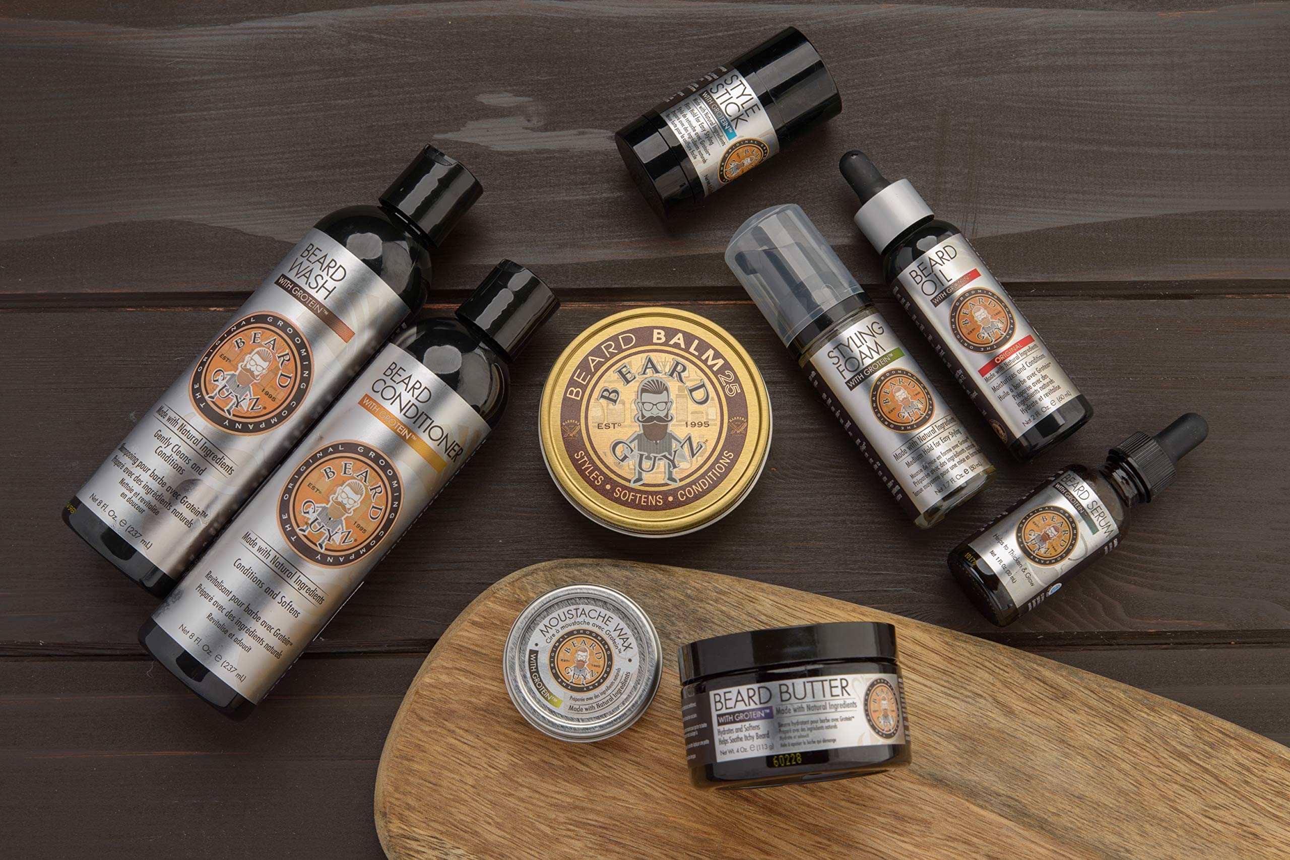Beard Guyz Beard Wash packaging on shelf conveys craftsmanship and quality.